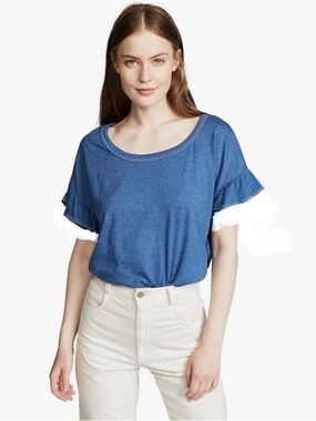 Splendid Ruffle Sleeve Scoop Neck Tee Top Oversized Boxy Shirt Coastal Lounge xo